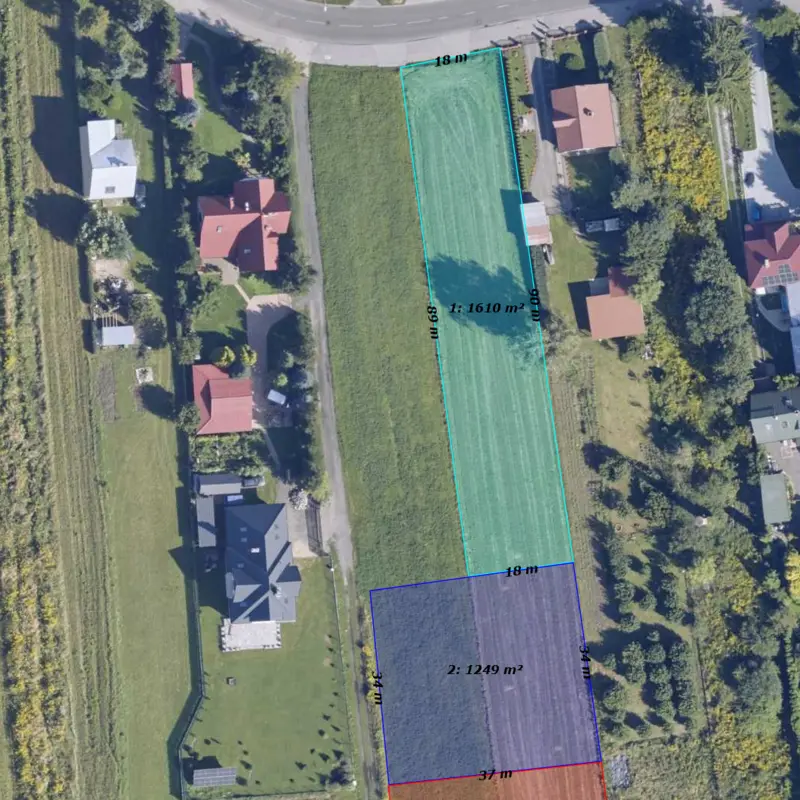 Ortofotomapa z Geoportalu - widocze działki 249/1, 249/2 i fragment 249/3